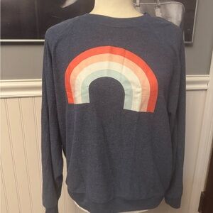 Wildfox Blue Rainbow Graphic Cozy Sweatshirt Size Small